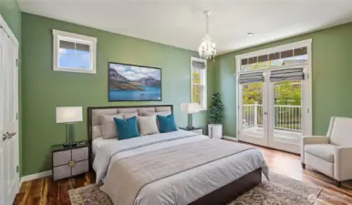 2nd bedroom showcases double doors leading to private deck.