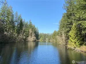 Bluelake lined with walking trails and bridges