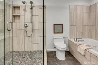 High end custom details will make you fall in love with the primary bathroom! Everything was designed beautifully and the size is grand, no small condo feel here!