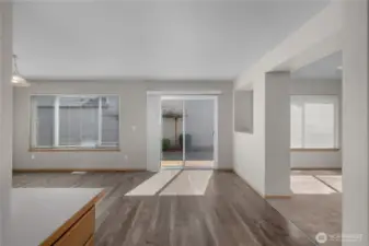 Slider door leads out to the private patio area.