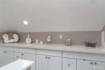 Wall of Cabinets and Counter Space in Primary Suite