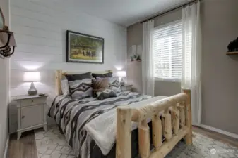 Cozy room with a beautiful shiplap wall.