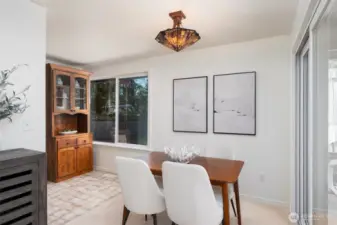 Great lighting in dining room and hutch for extra storage