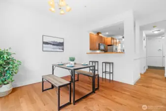 Dining area that extends to the private deck.