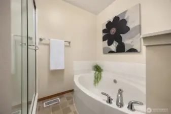 Extra large bathtub and shower.