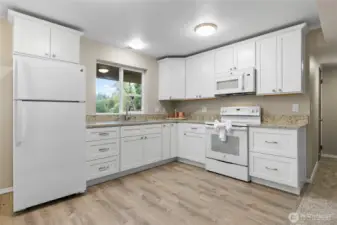 ADU - Kitchen with Lake from the Kitchen Sink