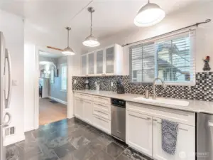 Kitchen with tile flooring and efficient layout for everyday cooking