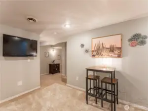 Large basement living space offering flexible layout options