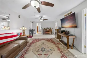 Family room with propane stove~