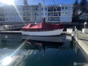 Alternate angle of Slip B28, a 32’ corner boat slip at Murphy’s Landing Marina in downtown Gig Harbor.
