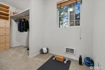 This additional space can be used as a changing room, yoga room, or even a home office space.