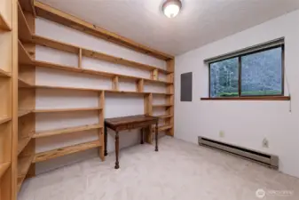 Main floor bedroom, with great shelving.