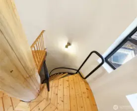 Taken from the top of the tower looking back down to the "ladder" stairs.