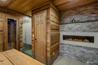Banya view with Bathroom and Decorative fireplace