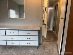 Bedroom with built-ins.