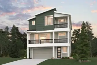 Rainier 2742 Elevation A Rendering-Depictions of homes or other features are artist conceptions. Hardscape, landscape, and other items shown may be decoration and not included in the purchase price and availability may vary, not promised. Views may also be altered by subsequent construction, tree growth, and landscaping