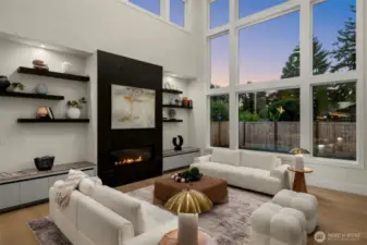 Open concept floor plan with two story great room