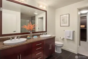 Just beyond the bath is the spacious walk-in closet.