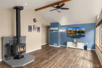Ceiling fan and wood burning stove!