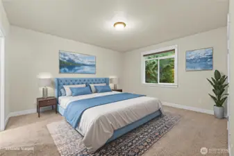 Virtually staged primary bedroom