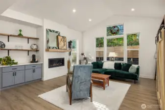 Vaulted ceiling and fun coffee/wine bar area