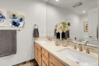 Fully Remodeled Bath Presents Double Vanity Sinks