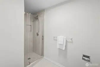 Beautiful newly tiled shower in the primary en suite