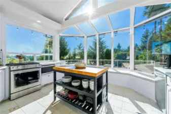 Kitchen view, bench opens for additional storage