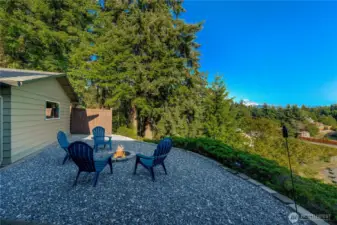 Firepit/front yard with view of Mt. Rainier.