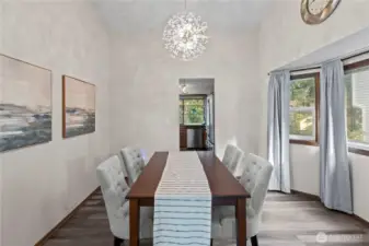 Formal dining off kitchen with bay window