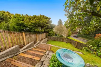 Steps heading to the lower backyard
