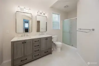 Primary Bath - new cabinets, fixtures, mirrors, shower door.
