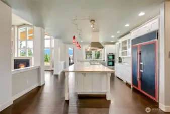 Sub zero fridge with granite slab counters