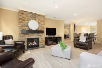 Stone surround gas fireplace