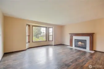Living room showcasing delightful gas fireplace