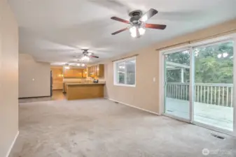 Family room with patio doors to the deck
