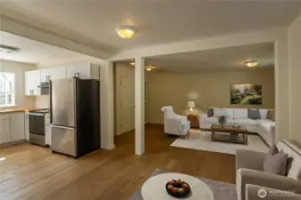 Living room and kitchen, seen from entryway
