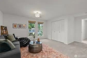 Bonus room taking advantage of southerly light. The bi-fold doors hides the utility closet.