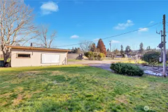 View to South of backside of garage.