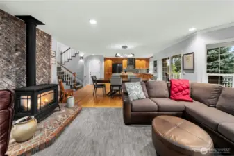 Enjoy the great room style main level with fireside living area.