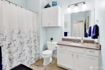 Full size guest bathroom.