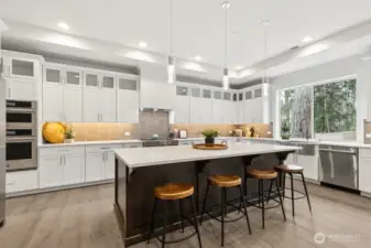 Wall mount combo micro/ second oven to make cooking for large groups easy.