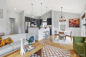 Open kitchen concept with kitchen island.