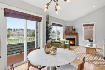 Enjoy meals with a park view.