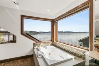 Enjoy beautiful Lake Washington views from your relaxing jetted tub!