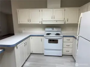 Lots of counter space and cabinets.