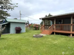 Large backyard, fence in.  Good sized shed.
