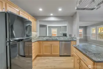 Bright and open workspace for every culinary need. Recently replaced dishwasher for added convenience.