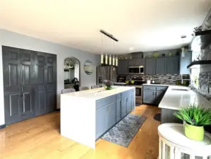 beautiful kitchen with waterfall island