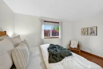 You know the windows that neighbors can see into, so you always have the blinds down? Not this bedroom window, enjoy the beautiful view 24/7. Primary bedroom.